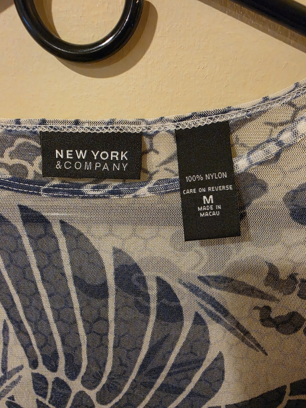New York & Company White Long-Sleeve Top with Blue Crane Print - Picture 3 of 3